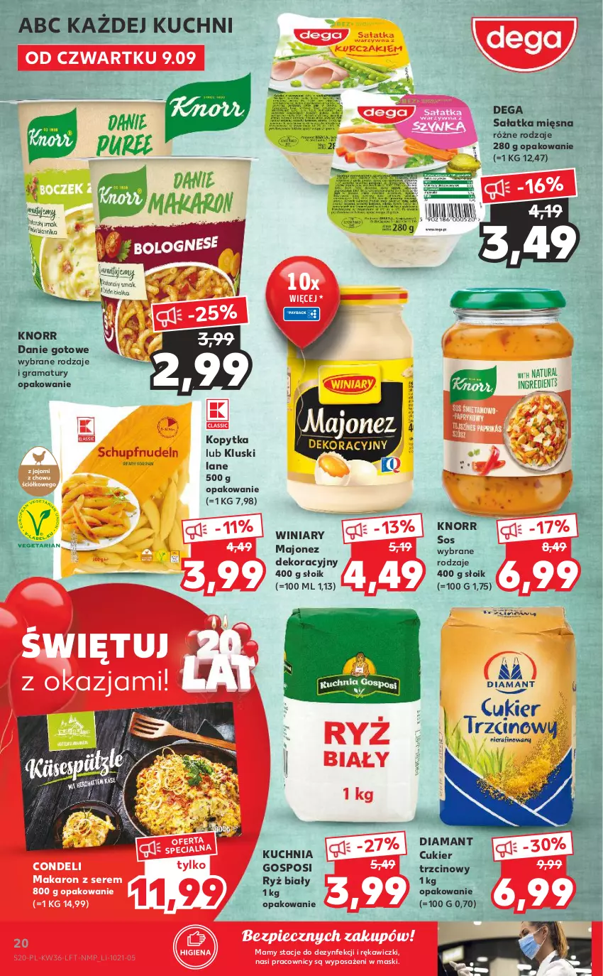 Gazetka promocyjna Kaufland - OFERTA TYGODNIA - ważna 09.09 do 15.09.2021 - strona 20 - produkty: Cukier, Cukier trzcinowy, Danie gotowe, Dega, Diamant, Gra, Knorr, Kopytka, Kuchnia, Majonez, Makaron, Piec, Rama, Ryż, Ryż biały, Sałat, Sałatka, Ser, Sos, Winiary