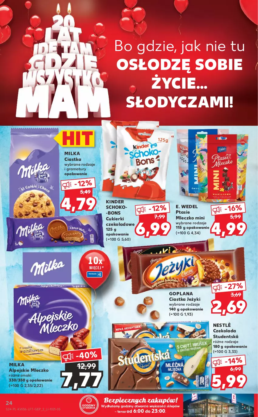 Gazetka promocyjna Kaufland - OFERTA TYGODNIA - ważna 09.09 do 15.09.2021 - strona 24 - produkty: Ciastka, Cukier, Cukierki, Cukierki czekoladowe, Czekolada, E. Wedel, Goplana, Gra, Jeżyki, Kinder, LANA, Milka, Mleczko, Nestlé, Piec, Ptasie mleczko, Rama, Tera