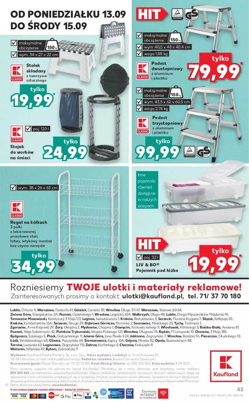 Gazetka promocyjna Kaufland - OFERTA TYGODNIA - ważna 09.09 do 15.09.2021 - strona 43 - produkty: Dres, Fa, Inka, Lakier, Orka, Pojemnik, Regał, Sos, Stojak, Stołek, Telefon, Top, Waga