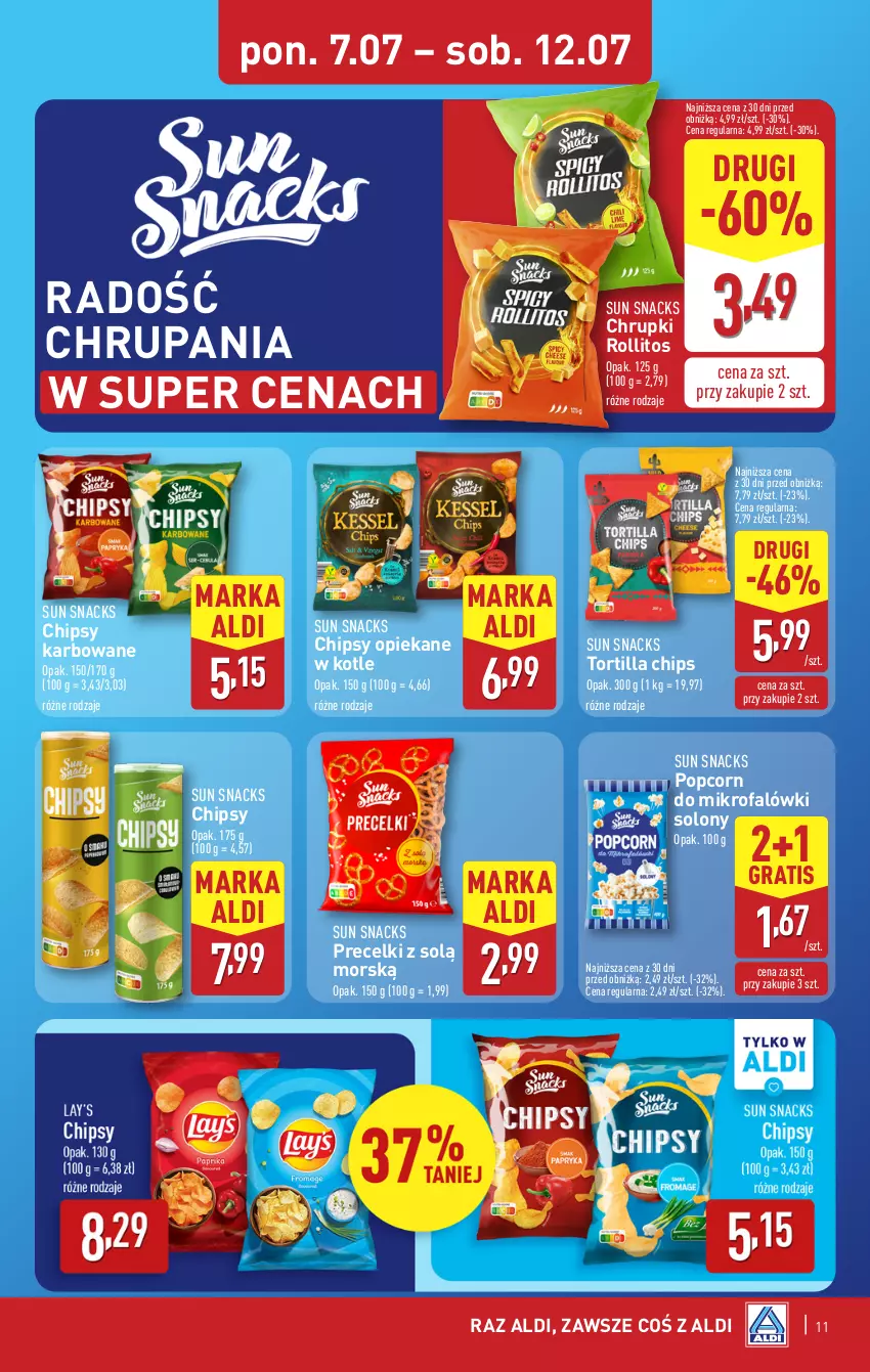 Gazetka promocyjna Aldi - Pełna oferta - ważna 07.07 do 12.07.2025 - strona 11 - produkty: Chipsy, Chrupki, Fa, Gra, Popcorn, Precelki, Tortilla, Tortilla Chips