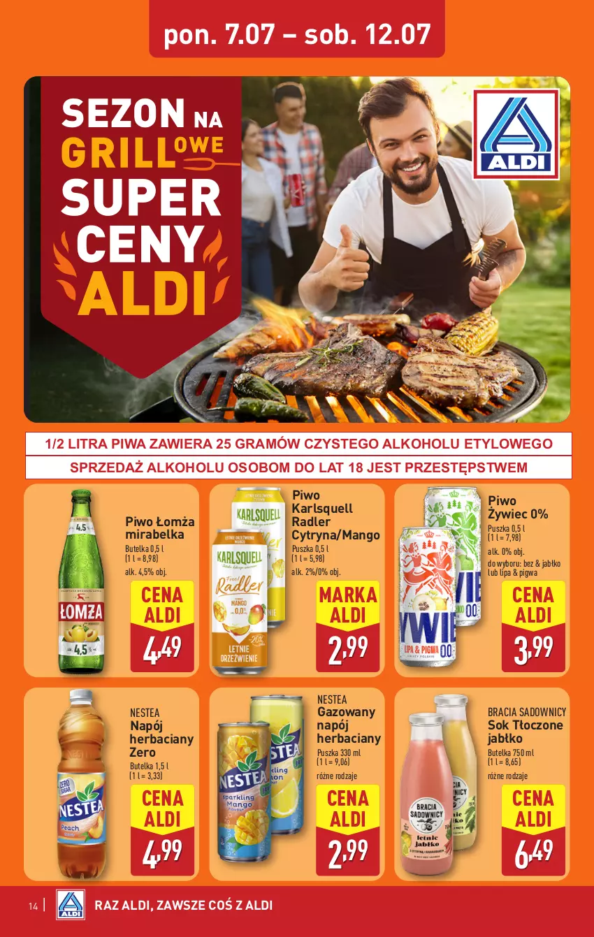 Gazetka promocyjna Aldi - Pełna oferta - ważna 07.07 do 12.07.2025 - strona 14 - produkty: Gra, Karlsquell, Mango, Napój, Nestea, Piwa, Piwo, Radler, Sok
