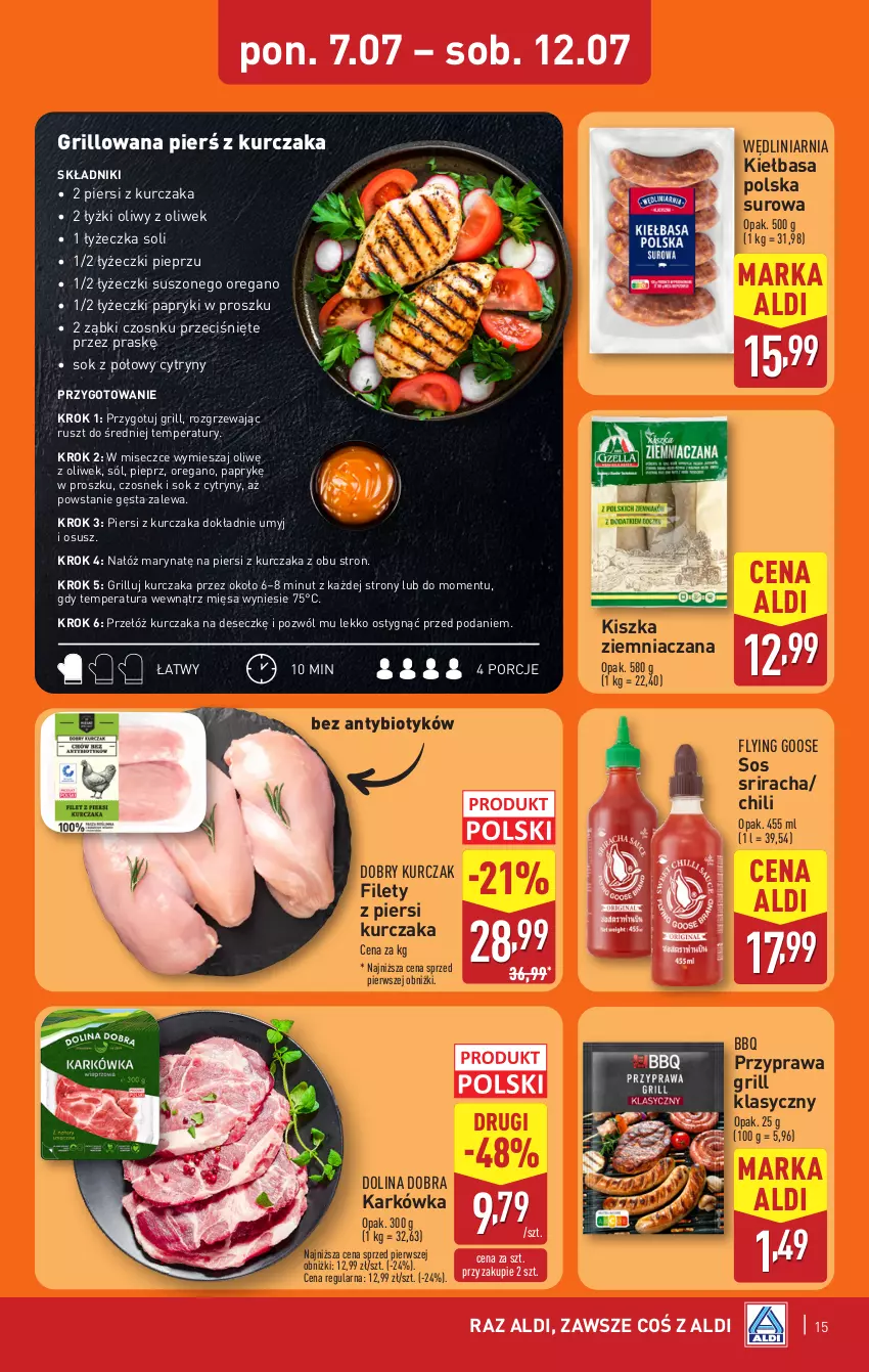Gazetka promocyjna Aldi - Pełna oferta - ważna 07.07 do 12.07.2025 - strona 15 - produkty: Cytryny, Czosnek, Grill, Kiełbasa, Kurczak, Pieprz, Por, Sok, Sól, Sos