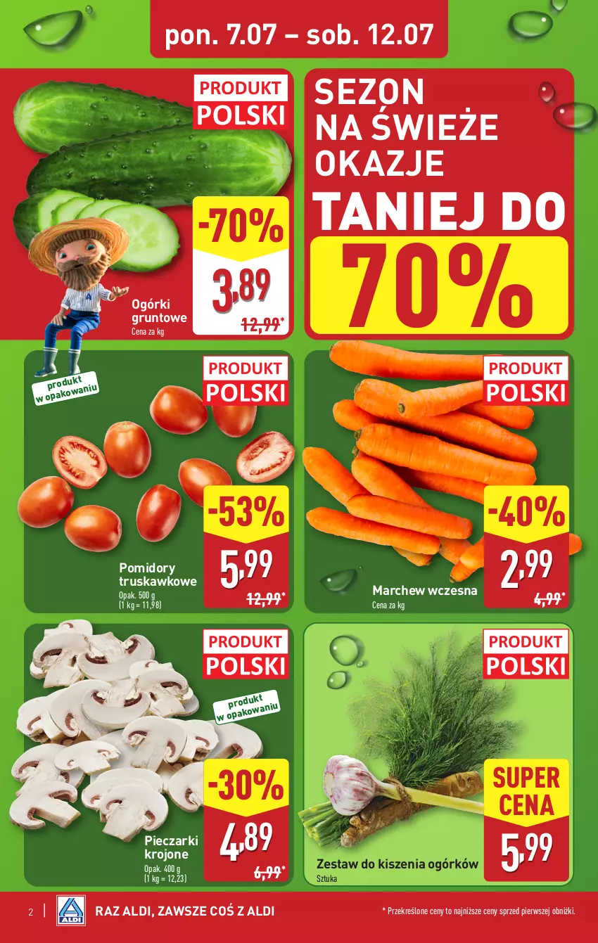 Gazetka promocyjna Aldi - Pełna oferta - ważna 07.07 do 12.07.2025 - strona 2 - produkty: Grunt, Piec, Pieczarki krojone, Pomidory