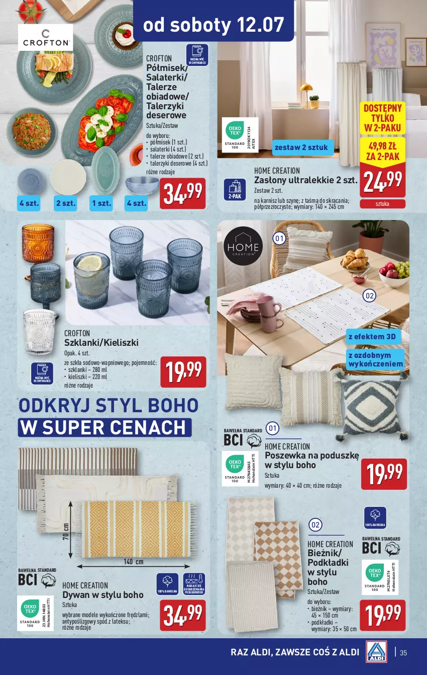 Gazetka promocyjna Aldi - Pełna oferta - ważna 07.07 do 12.07.2025 - strona 35 - produkty: Bieżnik, Deser, Dywan, Karnisz, Lanki, Podkład, Poszewka, Ser, Talerz, Talerzyk, Wełna