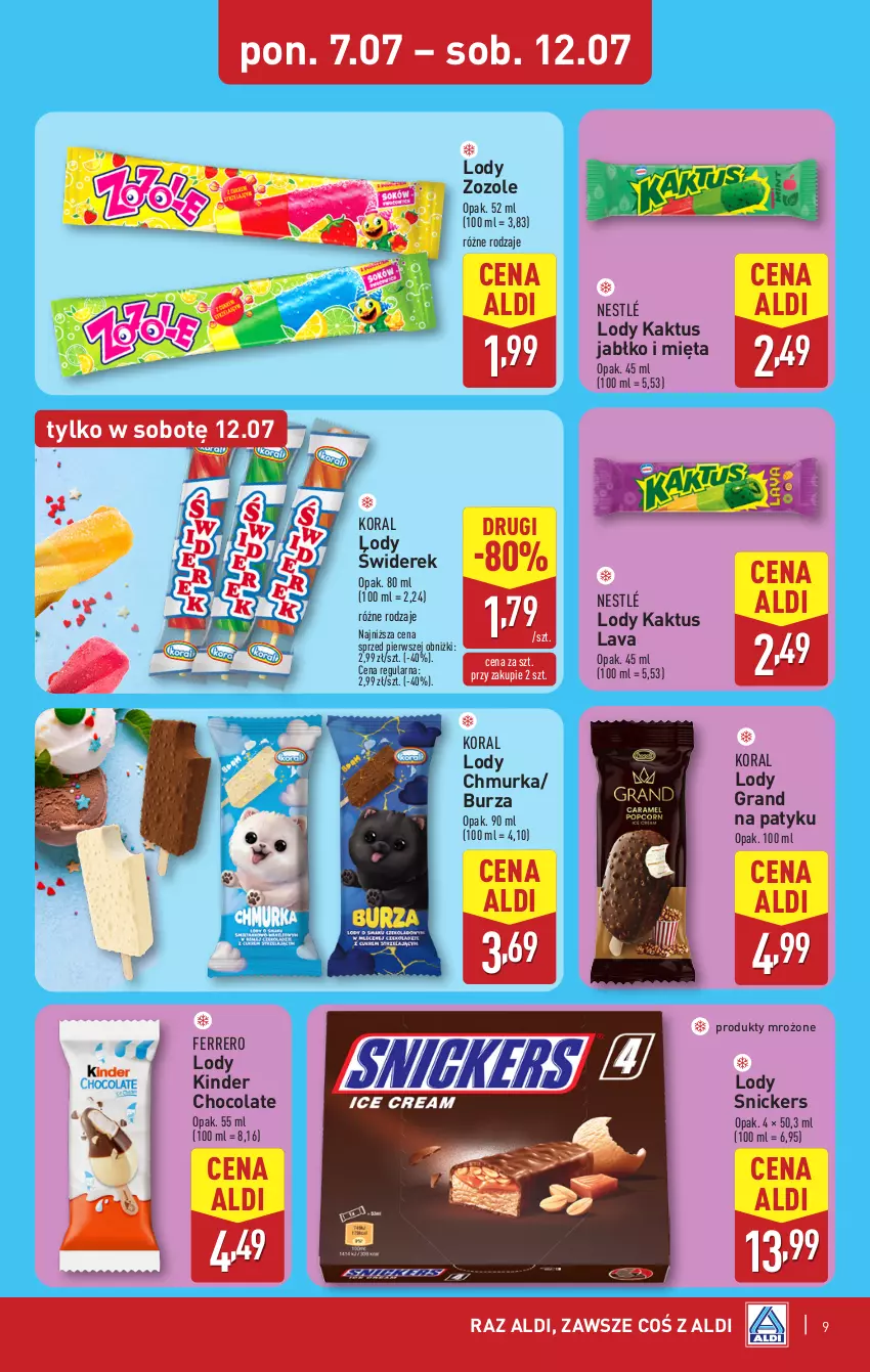 Gazetka promocyjna Aldi - Pełna oferta - ważna 07.07 do 12.07.2025 - strona 9 - produkty: Ferrero, Gra, Kaktus, Kinder, Lody, Mięta, Nestlé, Produkty mrożone, Snickers