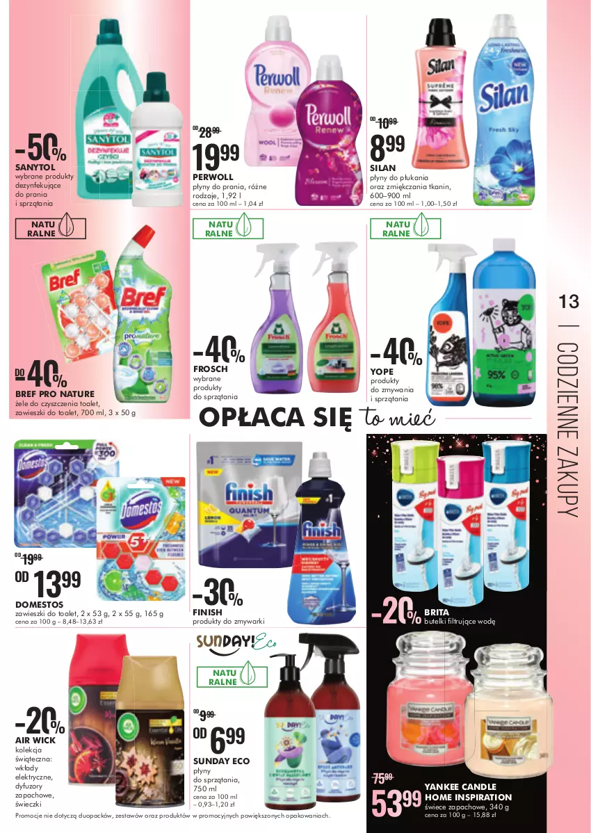 Gazetka promocyjna Super Pharm - Gazetka - ważna 18.11 do 27.11.2022 - strona 13 - produkty: Air Wick, Bref, Brit, Brita, Domestos, Finish, Frosch, Perwoll, Sanytol, Silan, Yope, Zawieszki, Zmywarki