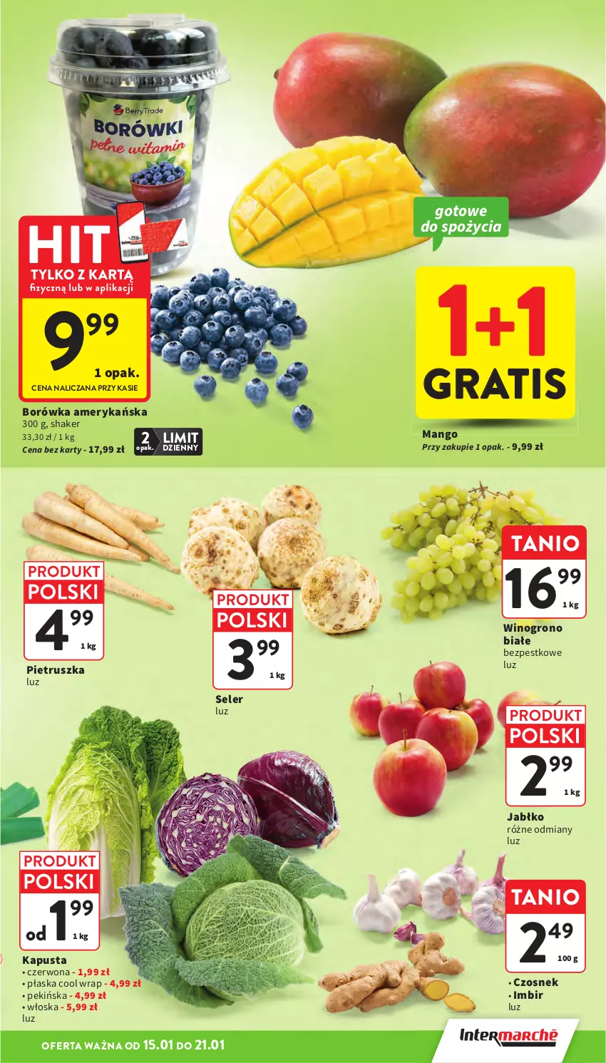 Gazetka promocyjna Intermarche - Gazetka promocyjna - ważna 15.01 do 21.01.2026 - strona 19 - produkty: Borówka, Borówka amerykańska, Czosnek, Gra, Imbir, Mango, Pietruszka, Wino