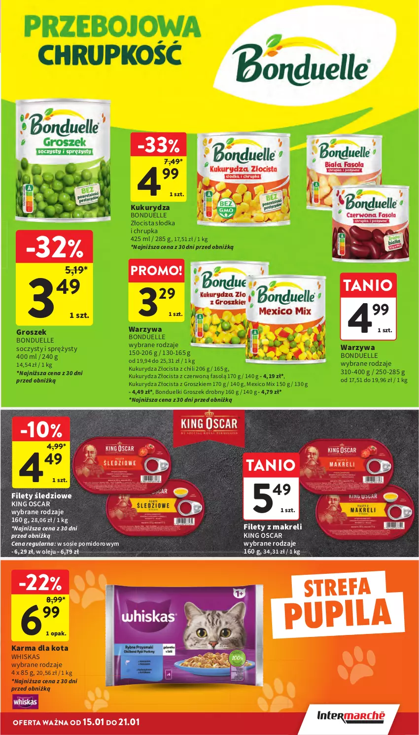 Gazetka promocyjna Intermarche - Gazetka promocyjna - ważna 15.01 do 21.01.2026 - strona 37 - produkty: Bonduelle, Fa, Groszek, Kukurydza, Olej, Sos, Warzywa, Whiskas