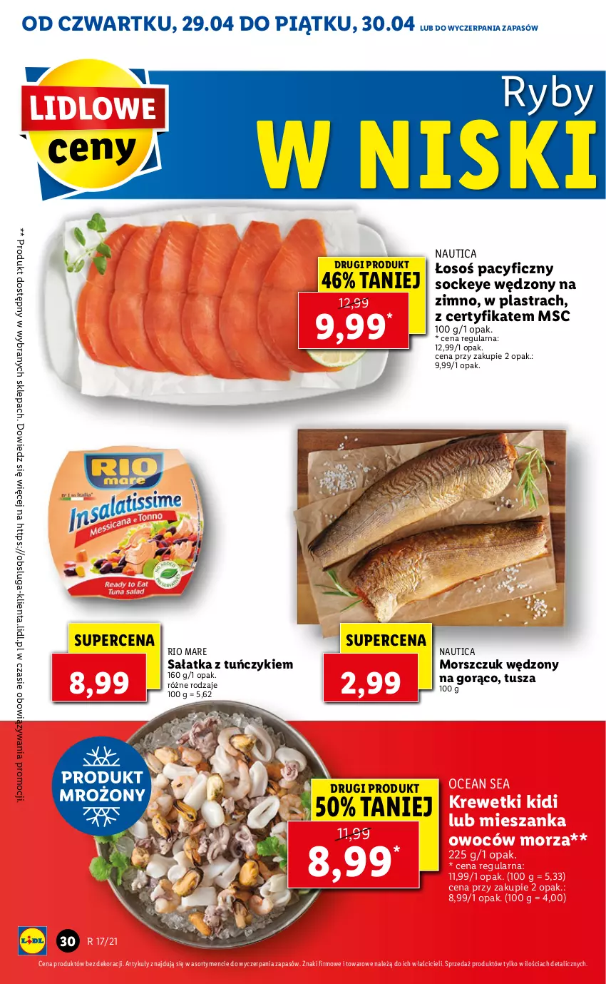 Gazetka promocyjna Lidl - GAZETKA - ważna 29.04 do 30.04.2021 - strona 30 - produkty: Krewetki, Rio Mare, Sałat, Sałatka, Tuńczyk, Tusz