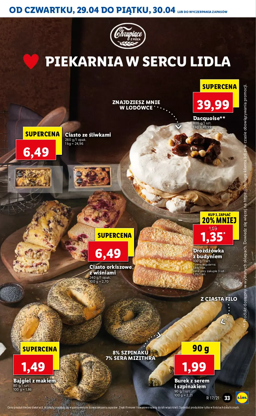 Gazetka promocyjna Lidl - GAZETKA - ważna 29.04 do 30.04.2021 - strona 33 - produkty: Ciasto orkiszowe, Ser, Szpinak