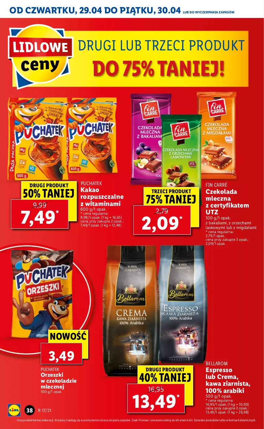 Gazetka promocyjna Lidl - GAZETKA - ważna 29.04 do 30.04.2021 - strona 38 - produkty: Bell, Bella, Czekolada, Czekolada mleczna, Kakao, Kawa, Kawa ziarnista, Orzeszki