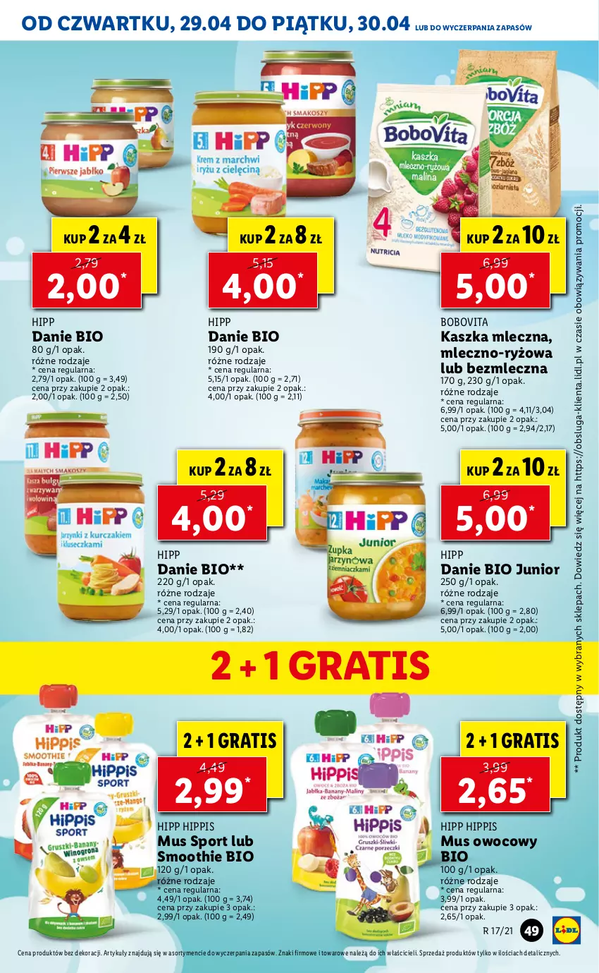 Gazetka promocyjna Lidl - GAZETKA - ważna 29.04 do 30.04.2021 - strona 49 - produkty: BoboVita, Gra, HiPP, Mus, Por, Ryż, Smoothie, Sport