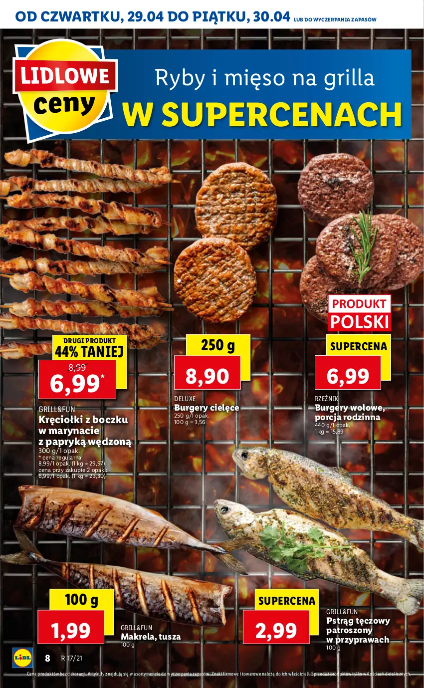 Gazetka promocyjna Lidl - GAZETKA - ważna 29.04 do 30.04.2021 - strona 8 - produkty: Burger, Grill, Mięso, Por, Pstrąg, Pstrąg tęczowy, Tusz