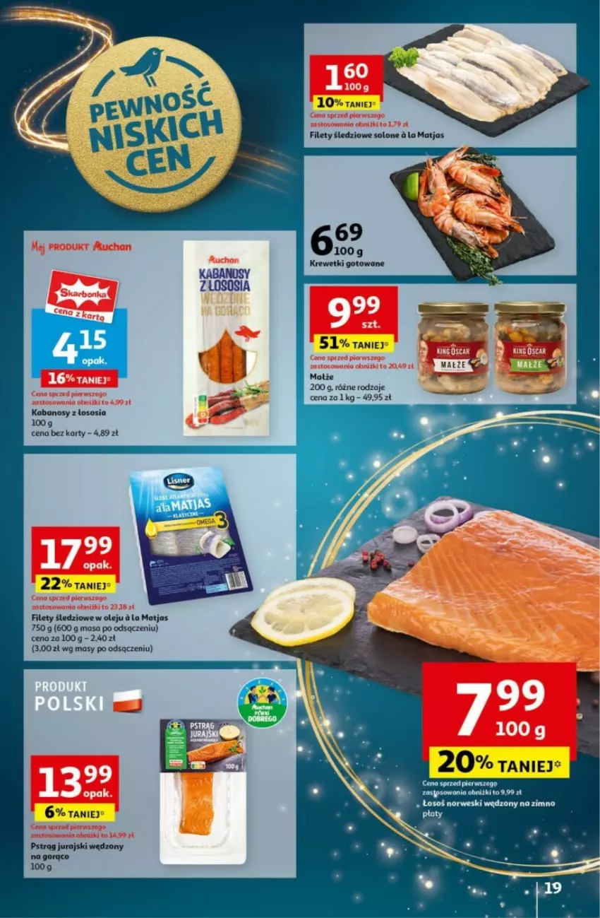 Gazetka promocyjna Auchan - ważna 12.12 do 18.12.2024 - strona 14 - produkty: Kabanos, Małże, Matjas, Olej, Pstrąg, Sos