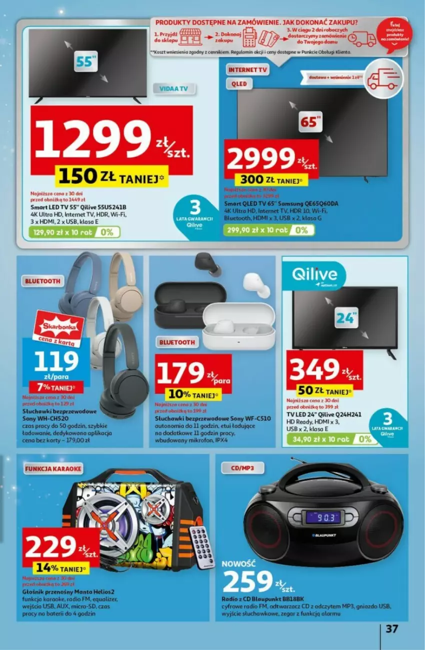 Gazetka promocyjna Auchan - ważna 12.12 do 18.12.2024 - strona 40 - produkty: Głośnik, Helio, LED TV, Manta, Mikrofon, Słuchawki, Słuchawki bezprzewodowe, Sony, Zegar