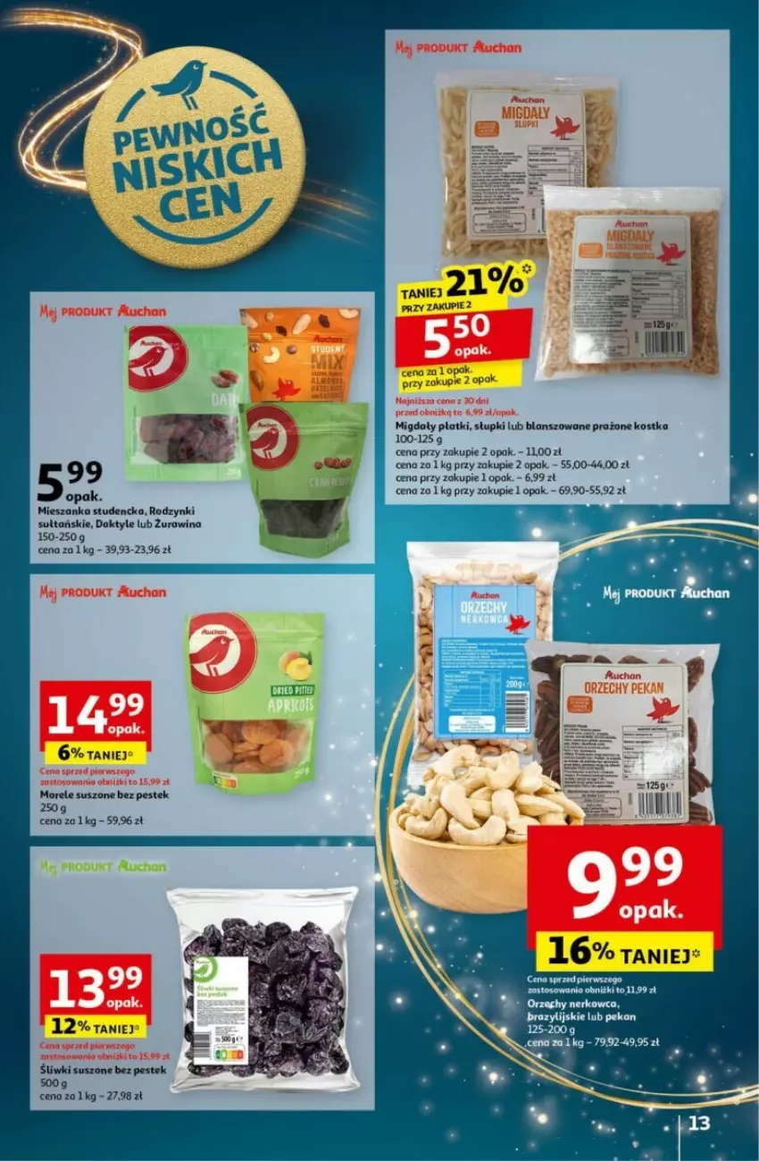 Gazetka promocyjna Auchan - ważna 12.12 do 18.12.2024 - strona 7 - produkty: Daktyle, Mieszanka studencka, Migdały, Rodzynki, Stek, Top