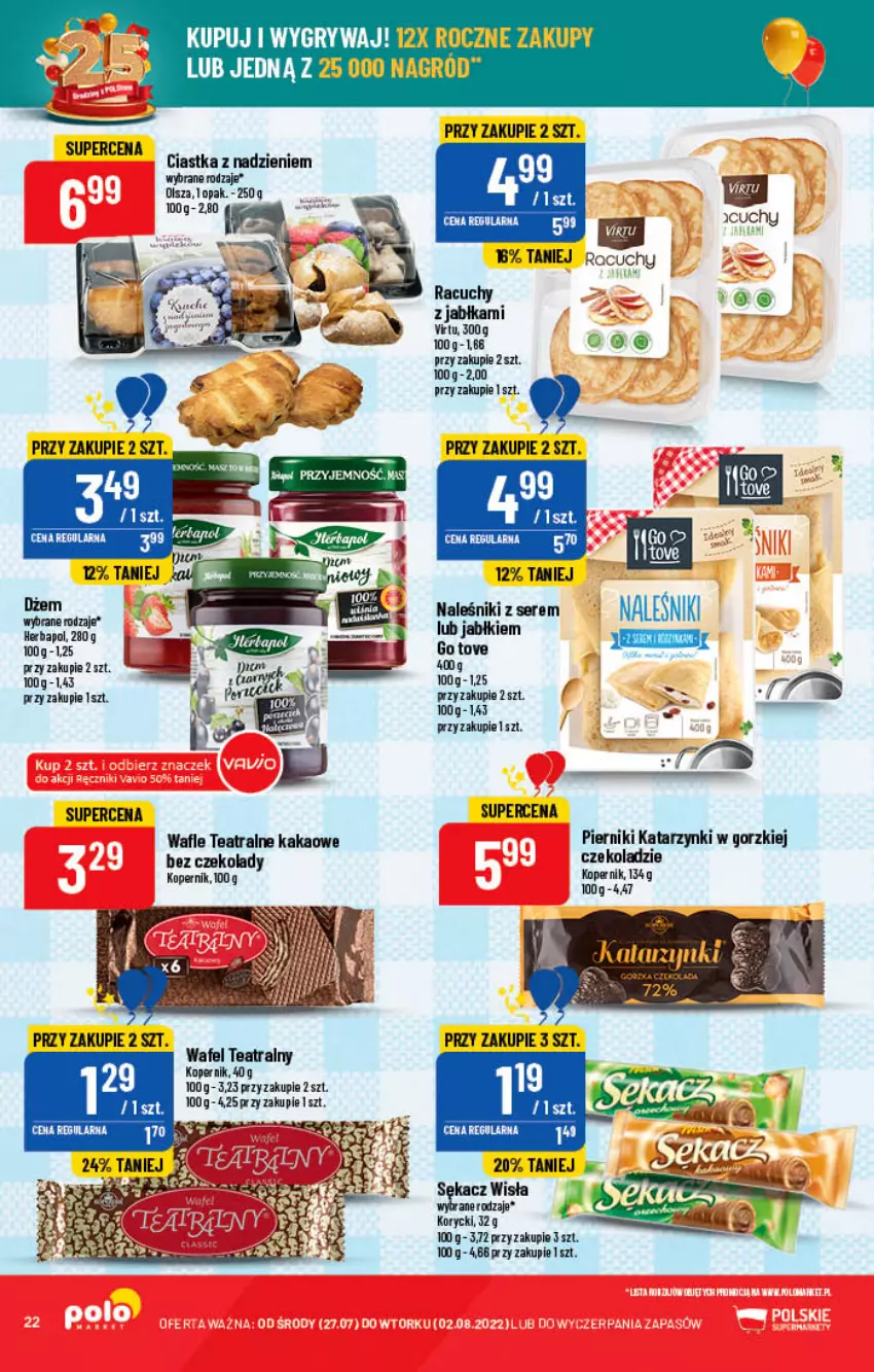 Gazetka promocyjna PoloMarket - Gazetka pomocyjna - ważna 27.07 do 02.08.2022 - strona 22 - produkty: Ciastka, Dżem, Gry, Herbapol, Jabłka, Kakao, Naleśniki, Piernik, Virtu, Wafle