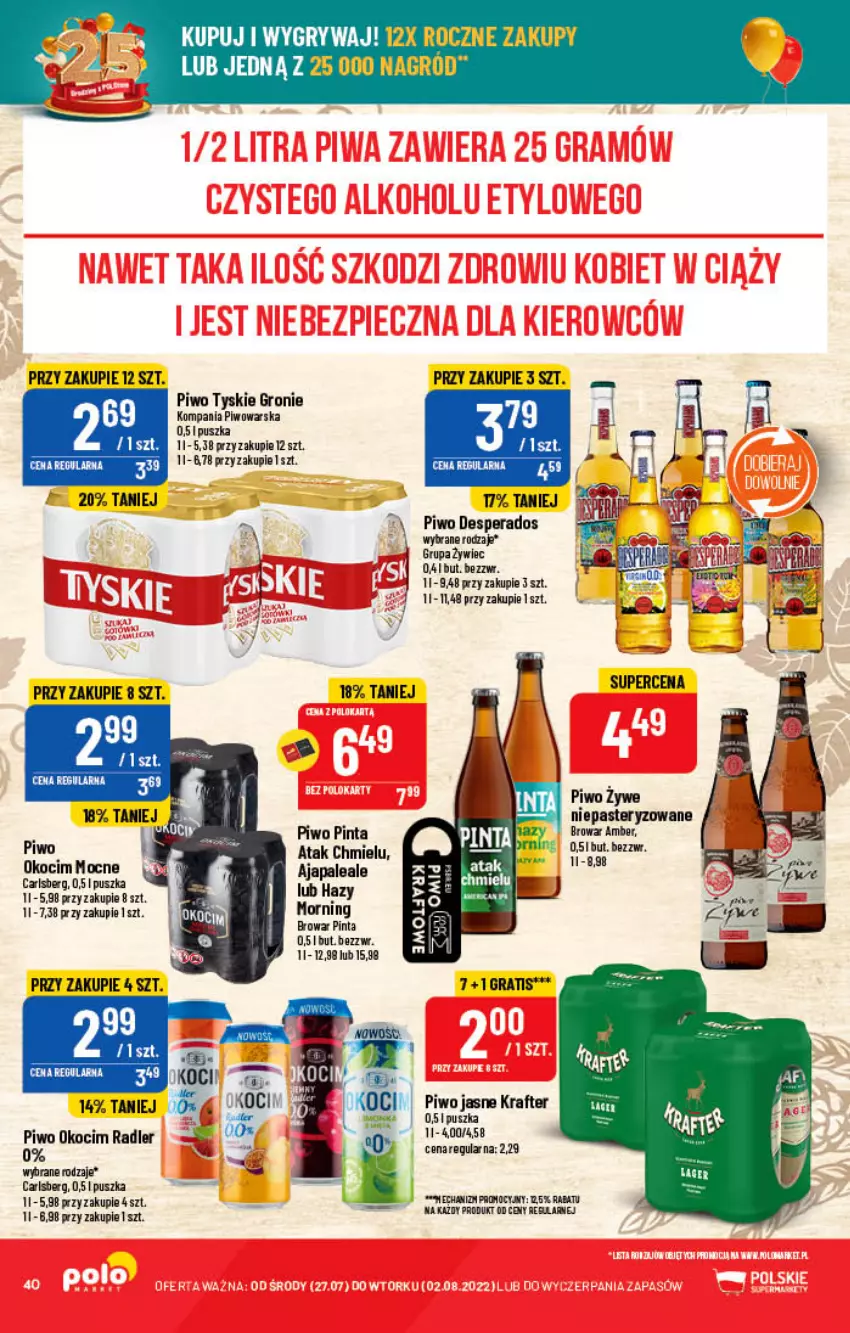 Gazetka promocyjna PoloMarket - Gazetka pomocyjna - ważna 27.07 do 02.08.2022 - strona 40 - produkty: Carlsberg, Desperados, Gry, Koc, Okocim, Piwo, Piwo jasne, Radler, Tyskie