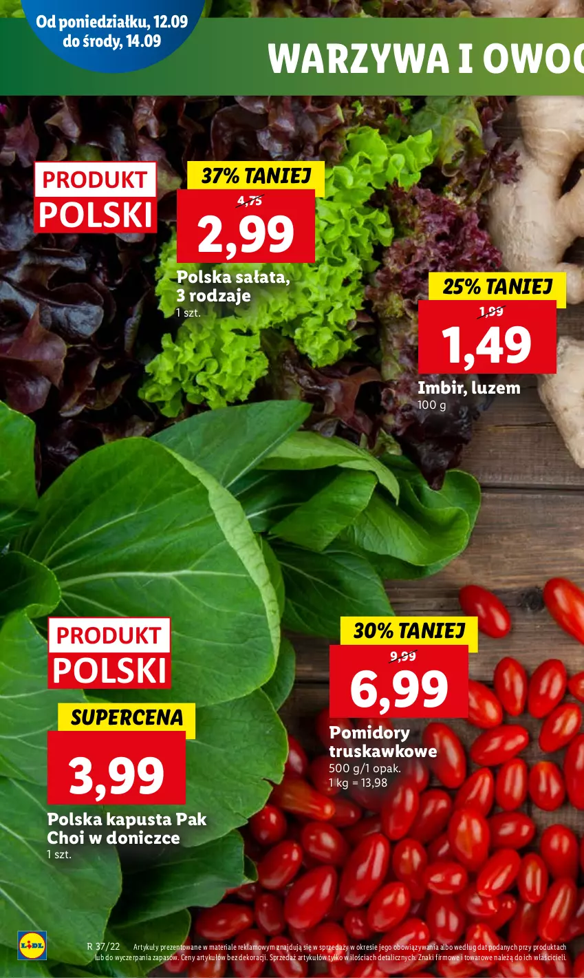 Gazetka promocyjna Lidl - GAZETKA - ważna 12.09 do 14.09.2022 - strona 14 - produkty: Imbir, Pomidory, Sałat, Warzywa