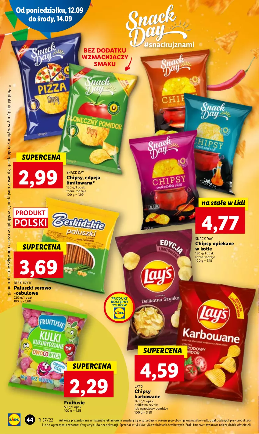 Gazetka promocyjna Lidl - GAZETKA - ważna 12.09 do 14.09.2022 - strona 46 - produkty: Beskidzki, Beskidzkie paluszki, Chipsy, Lay’s, Ser, Szynka