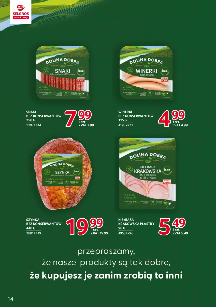 Gazetka promocyjna Selgros - Markowe produkty - ważna 02.03 do 15.03.2023 - strona 14 - produkty: Kiełbasa, Kiełbasa krakowska, Ser, Szynka