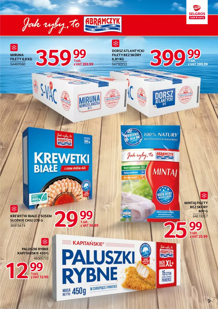 Gazetka promocyjna Selgros - Markowe produkty - ważna 02.03 do 15.03.2023 - strona 9 - produkty: Dorsz, Krewetki, Mintaj, Miruna, Paluszki rybne, Sos