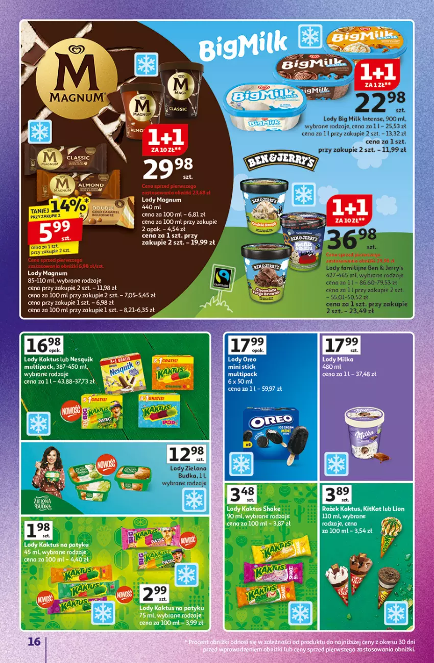 Gazetka promocyjna Auchan - Znane Marki duży wybór Hipermarket - ważna 04.12 do 14.12.2025 - strona 16 - produkty: Kaktus, Lion, Lody, Milka, Nesquik