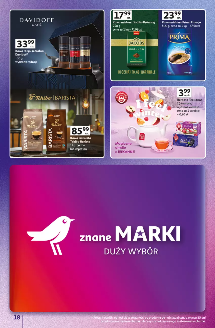 Gazetka promocyjna Auchan - Znane Marki duży wybór Hipermarket - ważna 04.12 do 14.12.2025 - strona 18 - produkty: Davidoff, Herbata, Kawa, Kawa mielona, Kawa ziarnista, Prima, Tchibo, Tchibo Barista, Teekanne