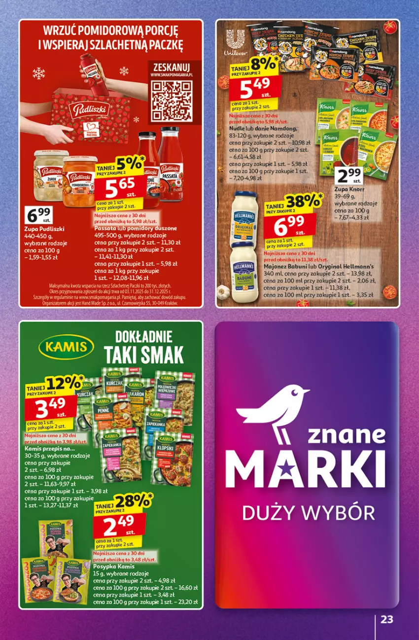 Gazetka promocyjna Auchan - Znane Marki duży wybór Hipermarket - ważna 04.12 do 14.12.2025 - strona 23 - produkty: Babuni, Gin, Kamis, Knorr, Majonez, Zupa