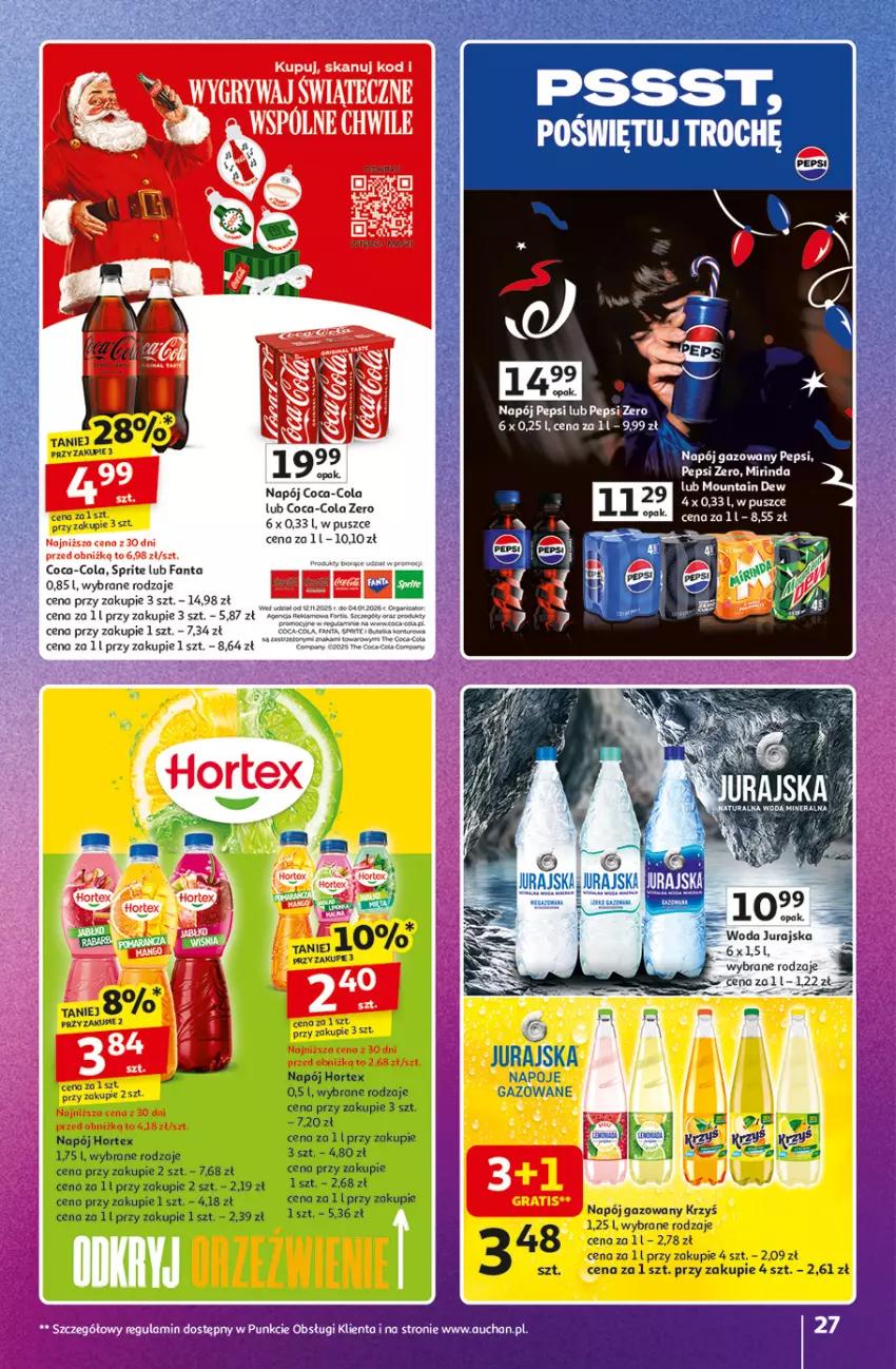 Gazetka promocyjna Auchan - Znane Marki duży wybór Hipermarket - ważna 04.12 do 14.12.2025 - strona 27 - produkty: Coca-Cola, Fa, Fanta, Mirinda, Napój, Napój gazowany, Napoje, Pepsi, Sprite, Woda