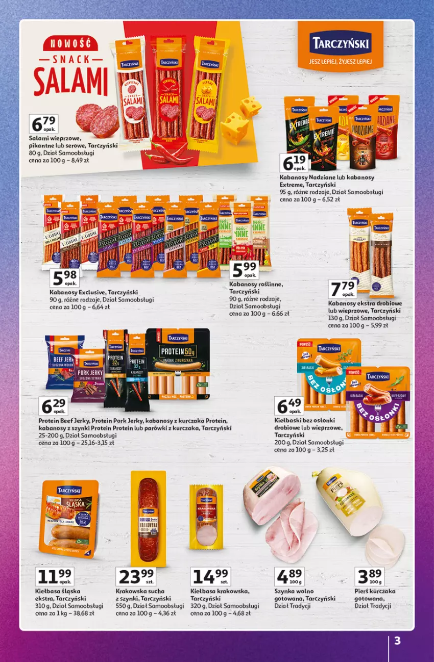 Gazetka promocyjna Auchan - Znane Marki duży wybór Hipermarket - ważna 04.12 do 14.12.2025 - strona 3 - produkty: Gra, Jerky, Kabanos, Kiełbasa, Kiełbasa krakowska, Kiełbasa śląska, Kurczak, Parówki, Por, Salami, Ser, Szynka, Tarczyński