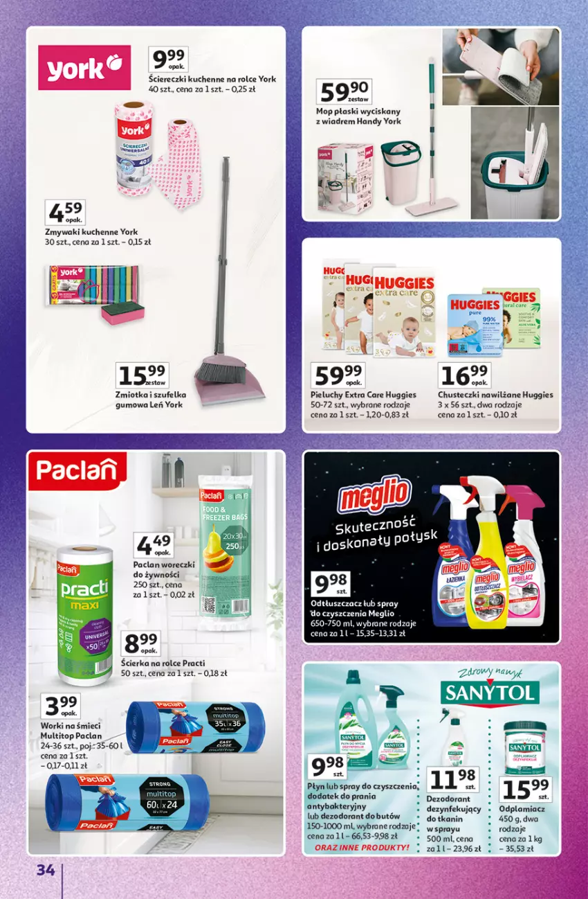 Gazetka promocyjna Auchan - Znane Marki duży wybór Hipermarket - ważna 04.12 do 14.12.2025 - strona 34 - produkty: Chusteczki, Dezodorant, Huggies, Mop, Odplamiacz, Pieluchy, Spray do czyszczenia, Szufelka, Top, Worki na śmiec, Worki na śmieci, Zmywaki kuchenne