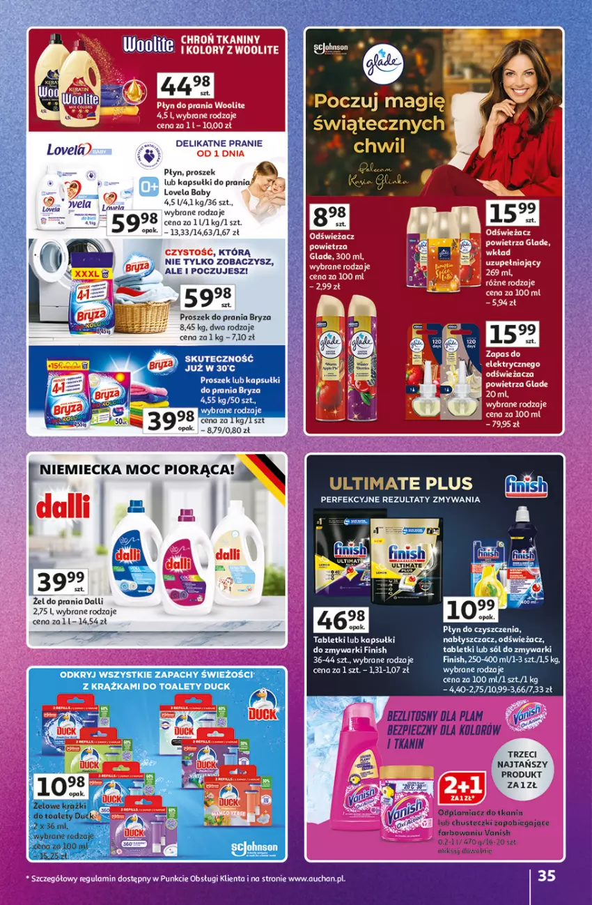 Gazetka promocyjna Auchan - Znane Marki duży wybór Hipermarket - ważna 04.12 do 14.12.2025 - strona 35 - produkty: Bryza, Chusteczki, Duck, Fa, Finish, Kapsułki do prania, Lovela, Odplamiacz, Piec, Proszek do prania, Tablet, Vanish, Zmywarki