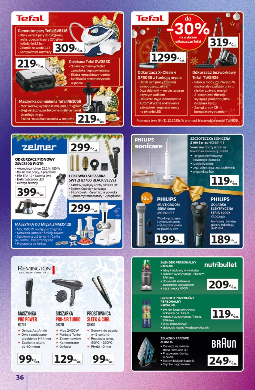 Gazetka promocyjna Auchan - Znane Marki duży wybór Hipermarket - ważna 04.12 do 14.12.2025 - strona 36 - produkty: 5 Sekund, Akumulator, Blender, Gra, Kubek, Lack, Maszynka, Odkurzacz, Remington, Ser, Silan, Suszarka, Szatkownica, Szczoteczka, Szczoteczka soniczna, Szczotka, Szynka, Tarka, Top, Velvet