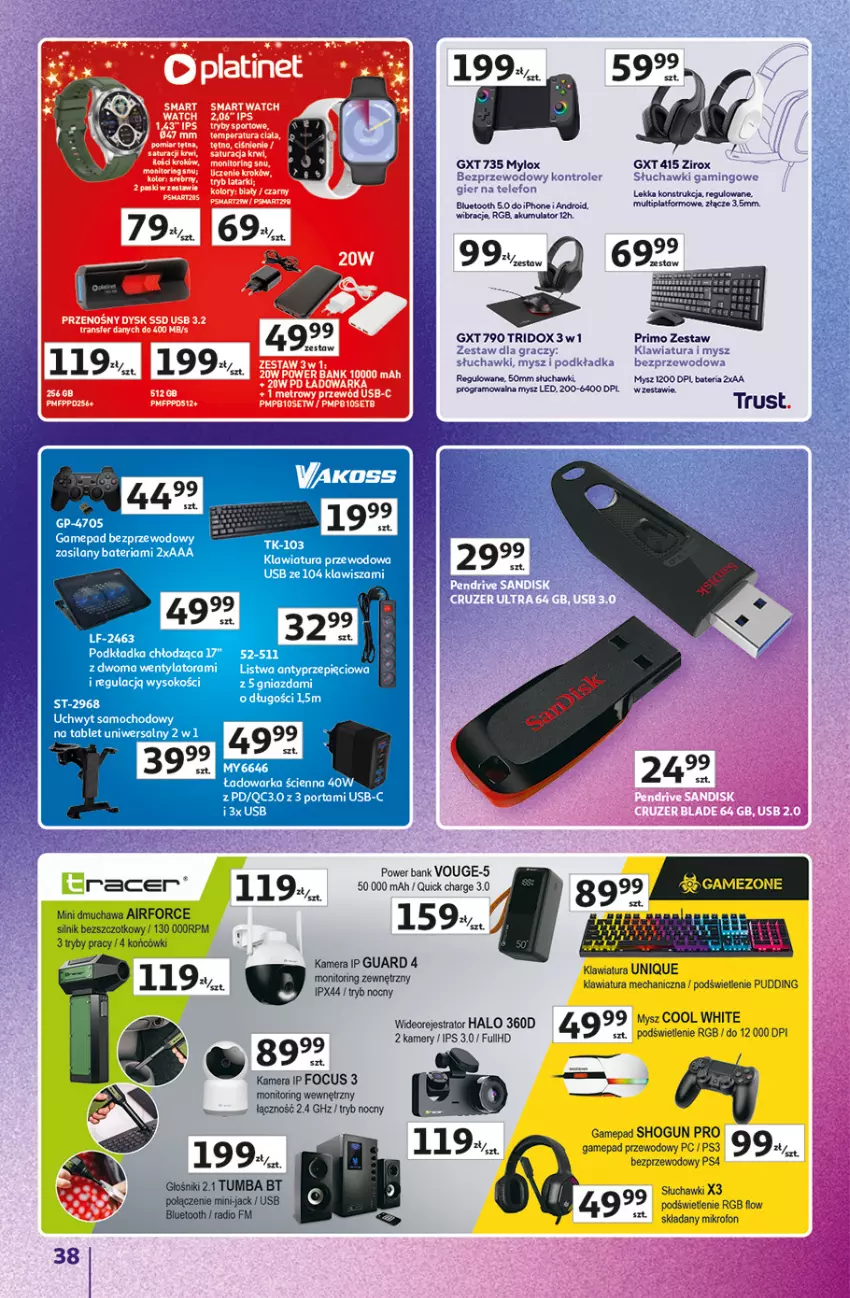 Gazetka promocyjna Auchan - Znane Marki duży wybór Hipermarket - ważna 04.12 do 14.12.2025 - strona 38 - produkty: Akumulator, Fa, Głośnik, Gra, Halo, Kamera, Kamery, Monitor, Mysz, Rust, Tran, Wideorejestrator