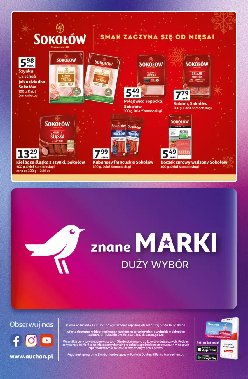 Gazetka promocyjna Auchan - Znane Marki duży wybór Hipermarket - ważna 04.12 do 14.12.2025 - strona 44 - produkty: Boczek, Sok, Sokołów