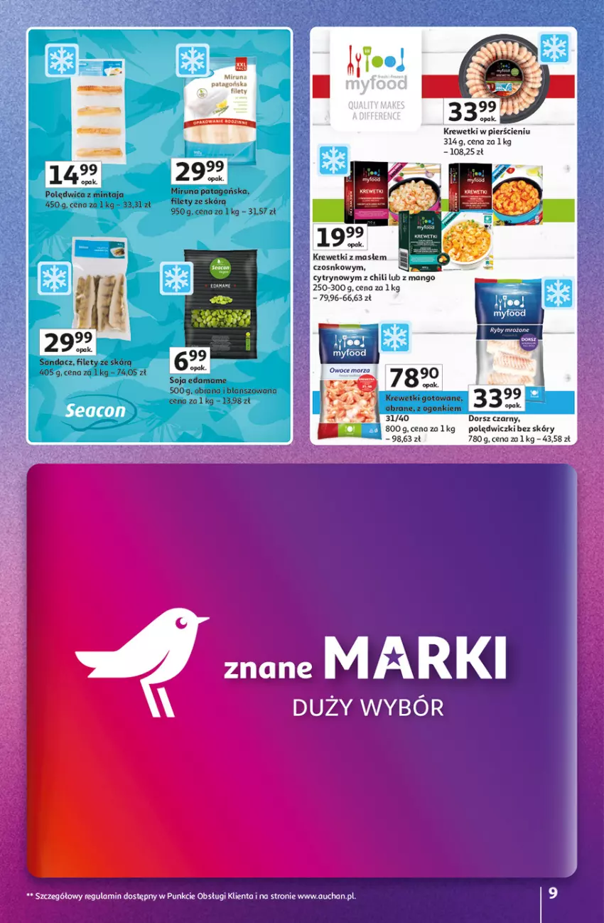 Gazetka promocyjna Auchan - Znane Marki duży wybór Hipermarket - ważna 04.12 do 14.12.2025 - strona 9 - produkty: Dorsz, Edam, Krewetki, Mango, Mintaj, Miruna, Owoce, Owoce morza, Polędwica, Sandacz, Tago