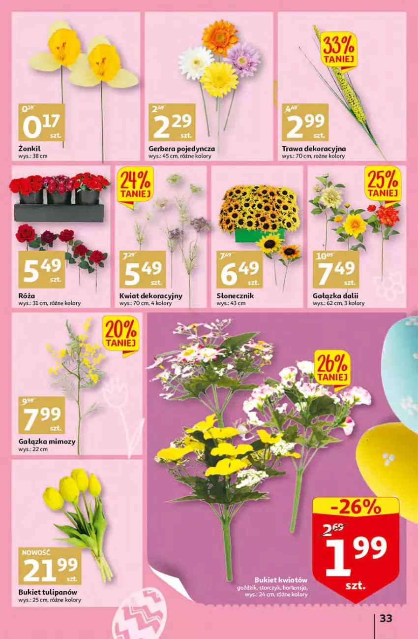 Gazetka promocyjna Auchan - przeNISKIE CENY Targi Wielkanocne Hipermarkety - ważna 31.03 do 06.04.2022 - strona 33 - produkty: Bukiet, Gerber, Róża, Tulipan