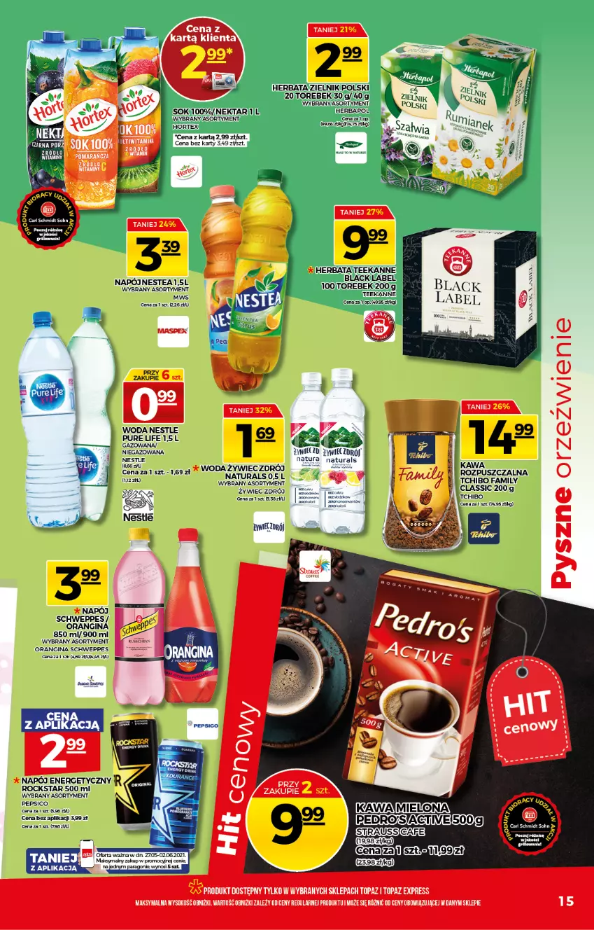 Gazetka promocyjna Topaz - Gazetka - ważna 27.05 do 02.06.2021 - strona 15 - produkty: Gin, Kawa, Lack, LG, Nektar, Por, Schweppes, Sok, Top, Wino