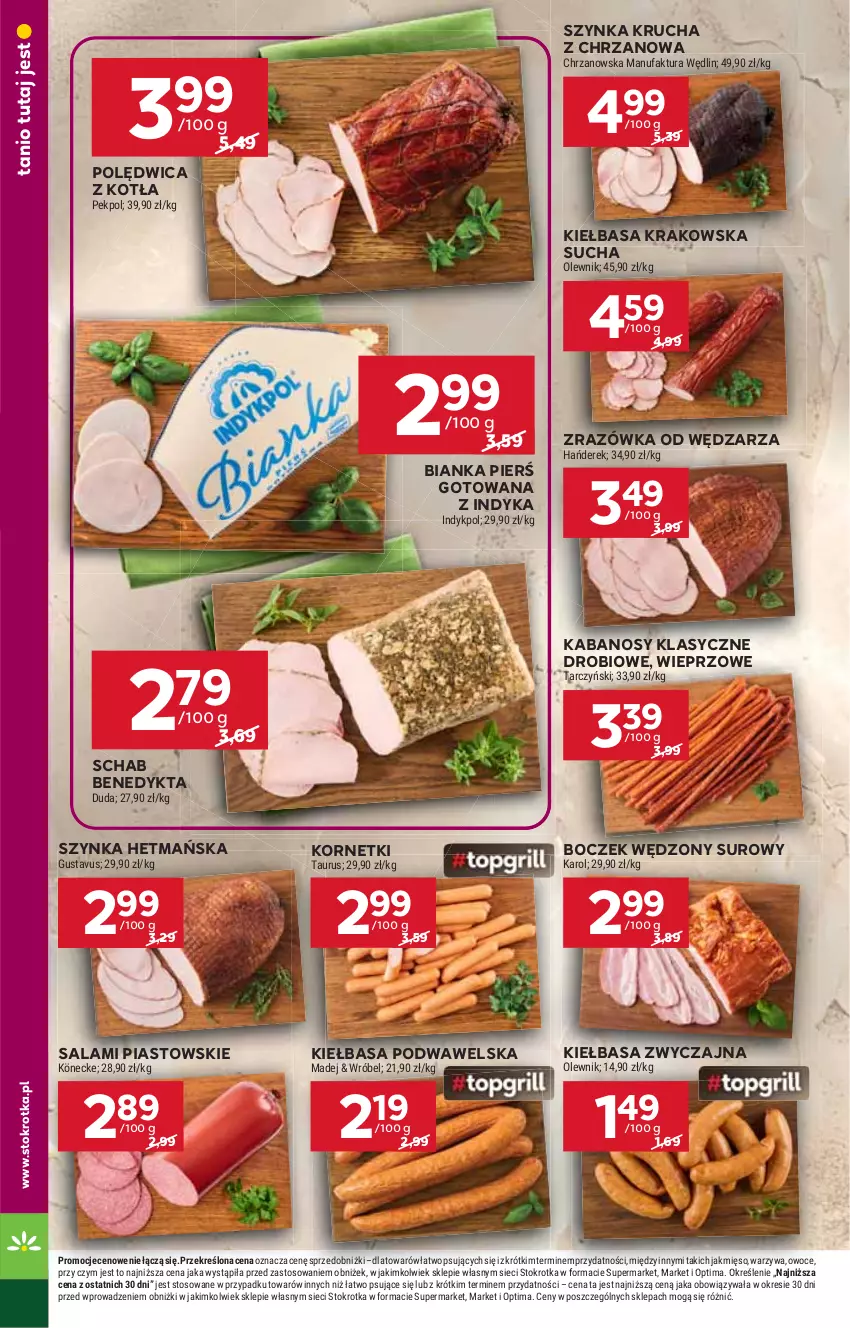 Gazetka promocyjna Stokrotka - Market - ważna 28.05 do 01.06.2026 - strona 12 - produkty: Bianka, Boczek, Chrzan, Duda, Fa, Kabanos, Kiełbasa, Kiełbasa krakowska, Kiełbasa podwawelska, Mięso, Olewnik, Optima, Owoce, Pekpol, Piast, Polędwica, Salami, Schab Benedykta, Szynka, Tarczyński, Warzywa, Wawel