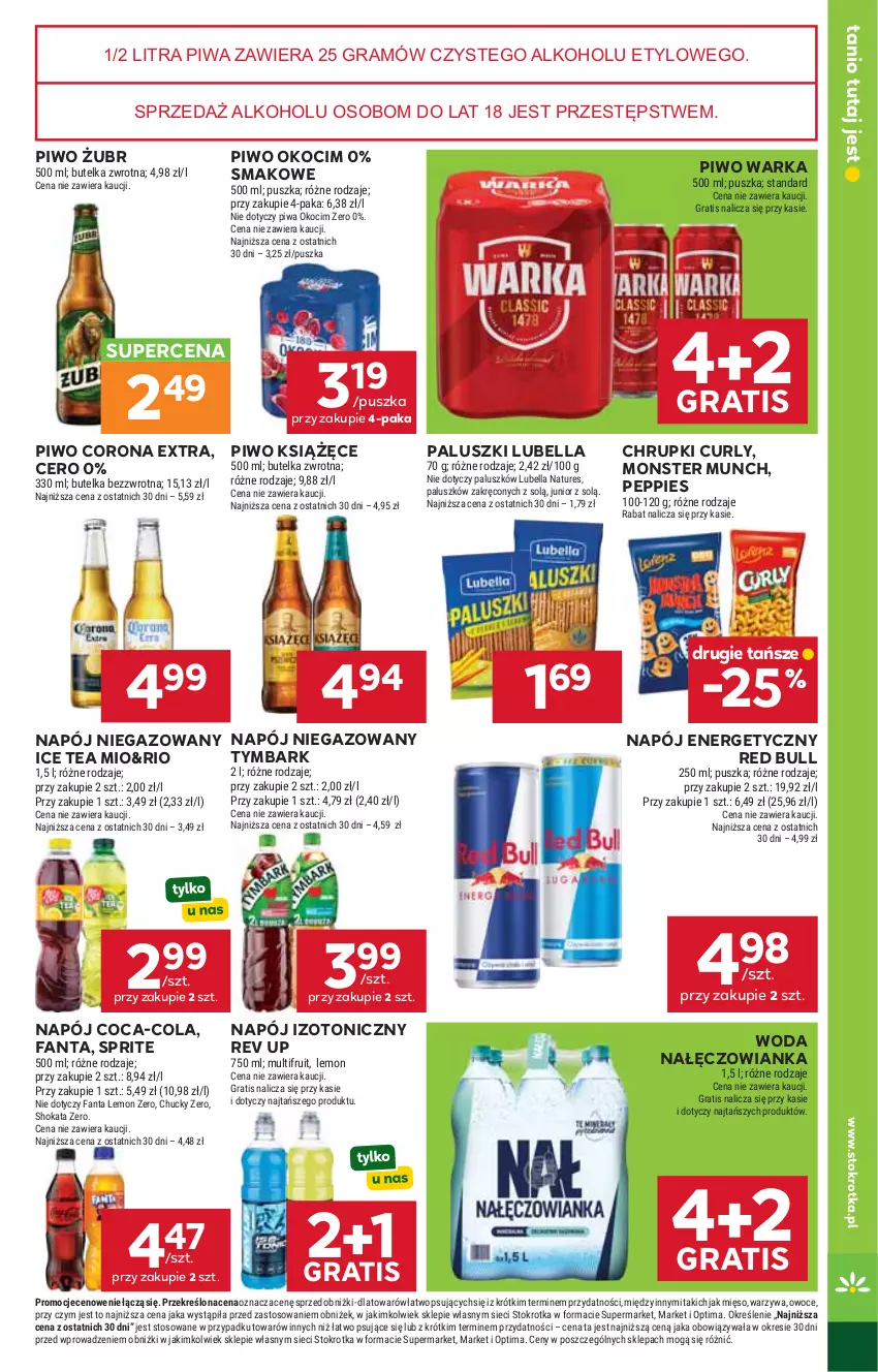 Gazetka promocyjna Stokrotka - Market - ważna 28.05 do 01.06.2026 - strona 23 - produkty: Bell, Bella, Chrupki, Coca-Cola, Corona Extra, Fa, Fanta, Gra, Ice tea, Koc, Książęce, Lubella, Mięso, Monster Munch, Nałęczowianka, Napój, Napój energetyczny, Napój izotoniczny, Napój niegazowany, Okocim, Optima, Owoce, Piwa, Piwo, Red Bull, Sprite, Tymbark, Warka, Warzywa, Woda