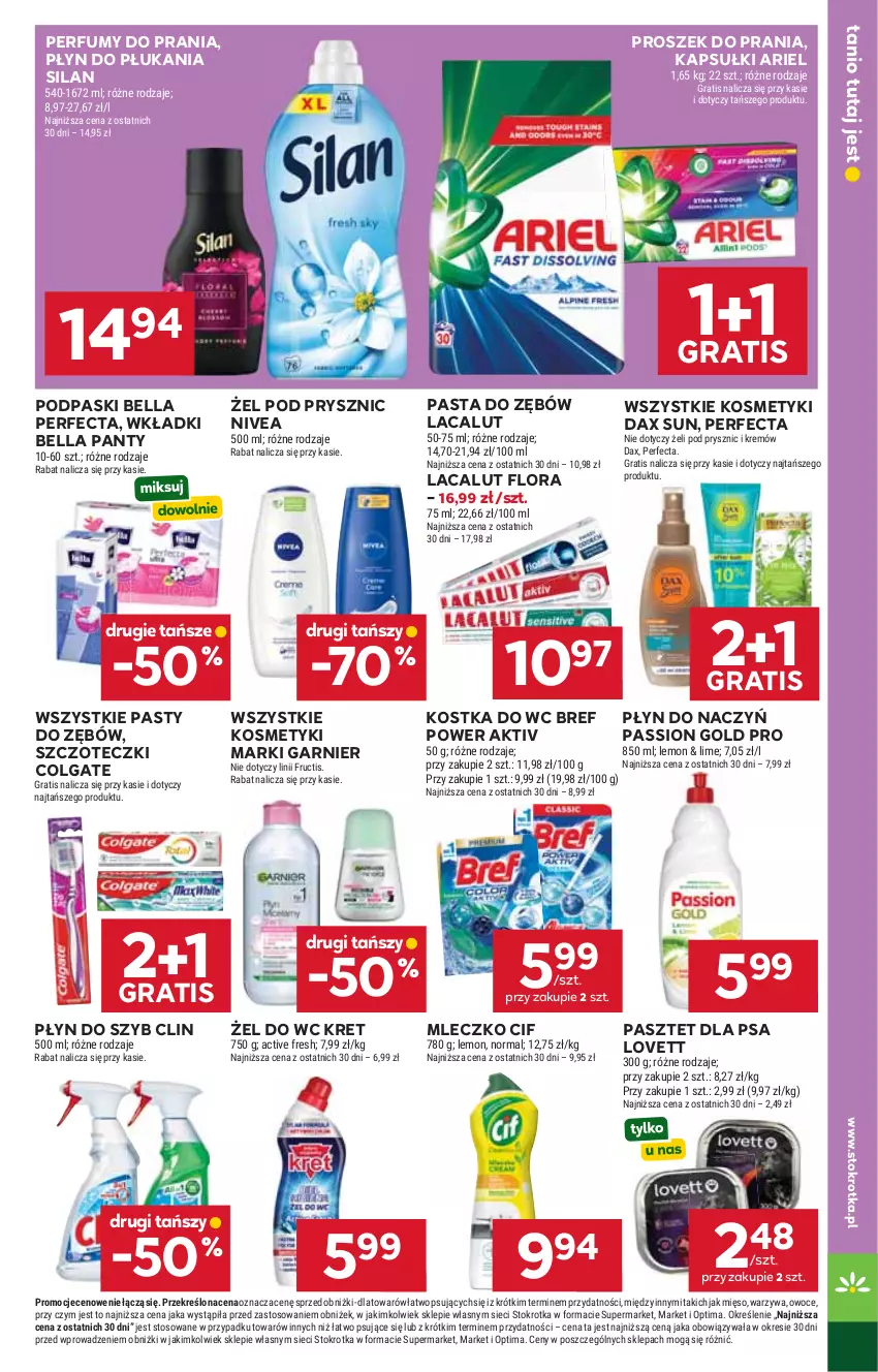 Gazetka promocyjna Stokrotka - Market - ważna 28.05 do 01.06.2026 - strona 29 - produkty: Ariel, Bell, Bella, Bref, Cif, Clin, Colgate, DAX, Flora, Fructis, Garnier, Gra, Kostka do wc, Kret, Lacalut, LG, Mięso, Mleczko, Nivea, Optima, Owoce, Pasta do zębów, Pasztet, Perfecta, Perfum, Płyn do płukania, Płyn do szyb, Podpaski, Proszek do prania, Silan, Warzywa, Wkładki