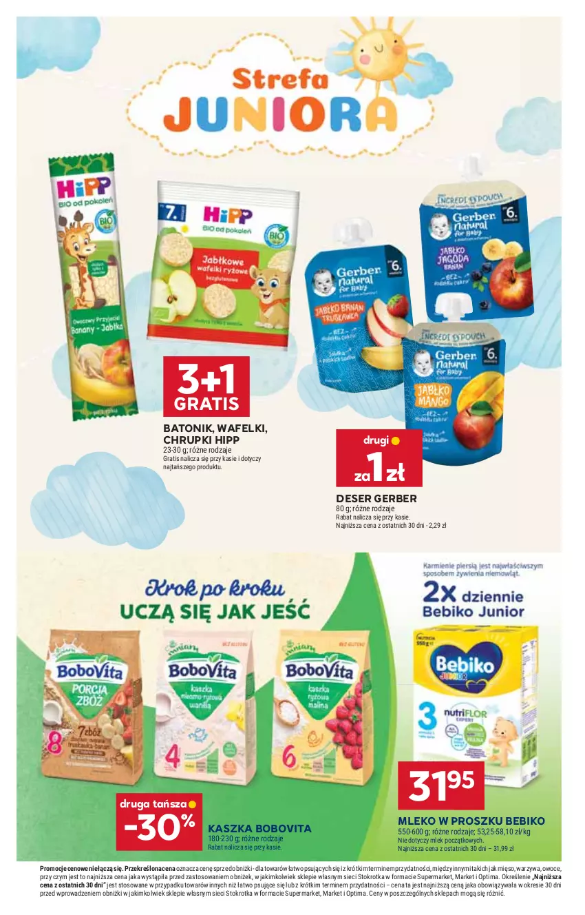 Gazetka promocyjna Stokrotka - Market - ważna 28.05 do 01.06.2026 - strona 32 - produkty: Baton, Bebiko, BoboVita, Chrupki, Deser, Gerber, Gra, HiPP, Mięso, Mleko, Mleko w proszku, Optima, Owoce, Ser, Tonik, Warzywa