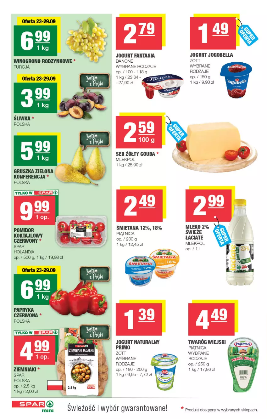 Gazetka promocyjna Spar - Spar-Mini - ważna 23.09 do 04.10.2026 - strona 2 - produkty: Bell, Bella, Danone, Fa, Fanta, Gouda, Jogobella, Jogurt, Jogurt naturalny, Mleko, Piątnica, Ser, Twaróg, Wino, Ziemniaki, Zott