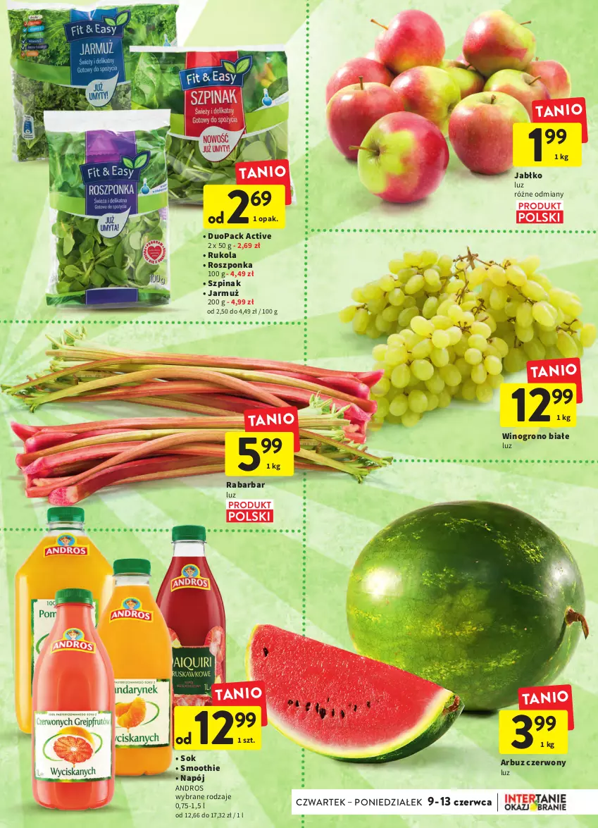 Gazetka promocyjna Intermarche - Okazjobranie - ważna 09.06 do 13.06.2022 - strona 15 - produkty: Arbuz, Jarmuż, Napój, Roszponka, Rukola, Smoothie, Sok, Szpinak, Wino