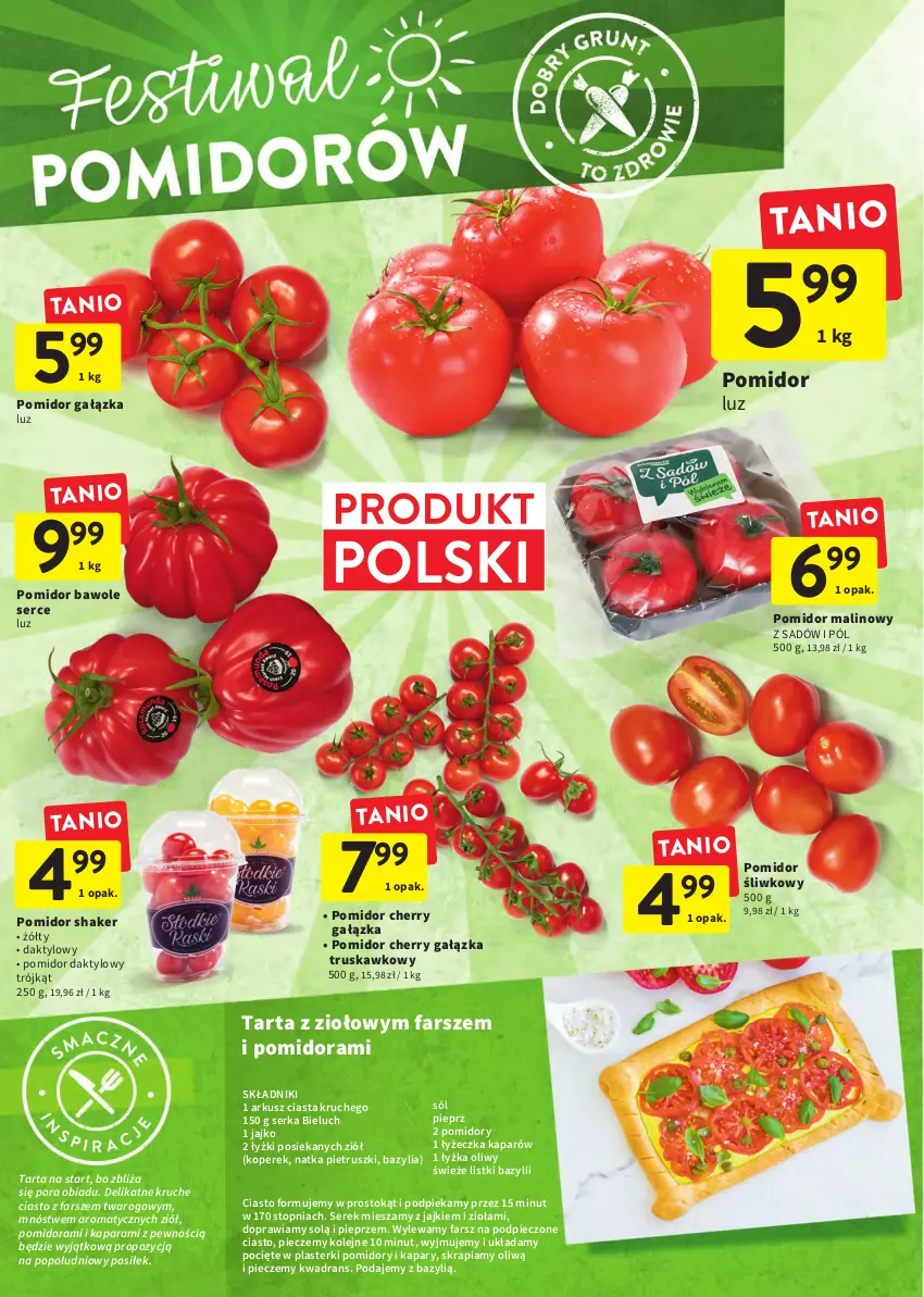 Gazetka promocyjna Intermarche - Okazjobranie - ważna 09.06 do 13.06.2022 - strona 16 - produkty: Bazyl, Bazylia, Bieluch, Fa, Kapary, Natka pietruszki, Olej, Piec, Pieprz, Plasterki, Pomidor malinowy, Pomidory, Por, Ser, Serek, Sól, Tarta, Top