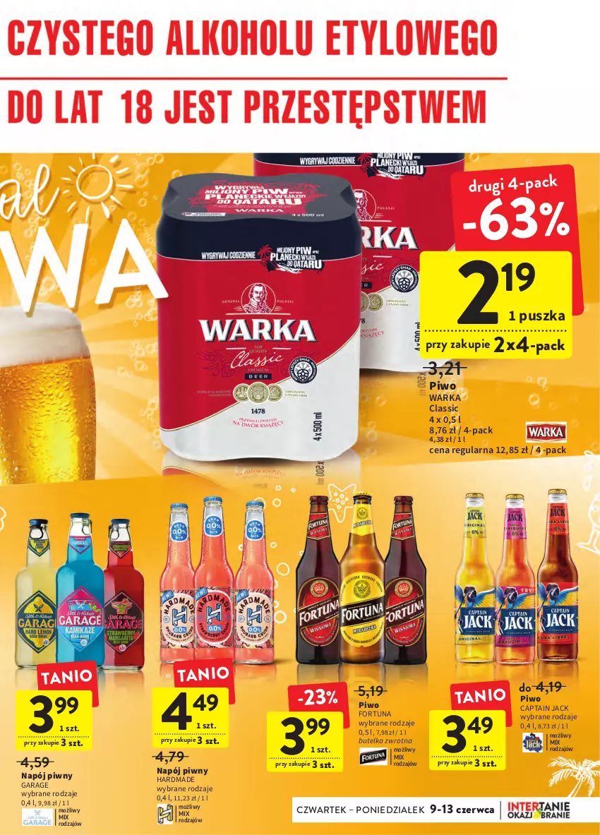 Gazetka promocyjna Intermarche - Okazjobranie - ważna 09.06 do 13.06.2022 - strona 9 - produkty: Captain Jack, Fortuna, Napój, Piwo, Warka