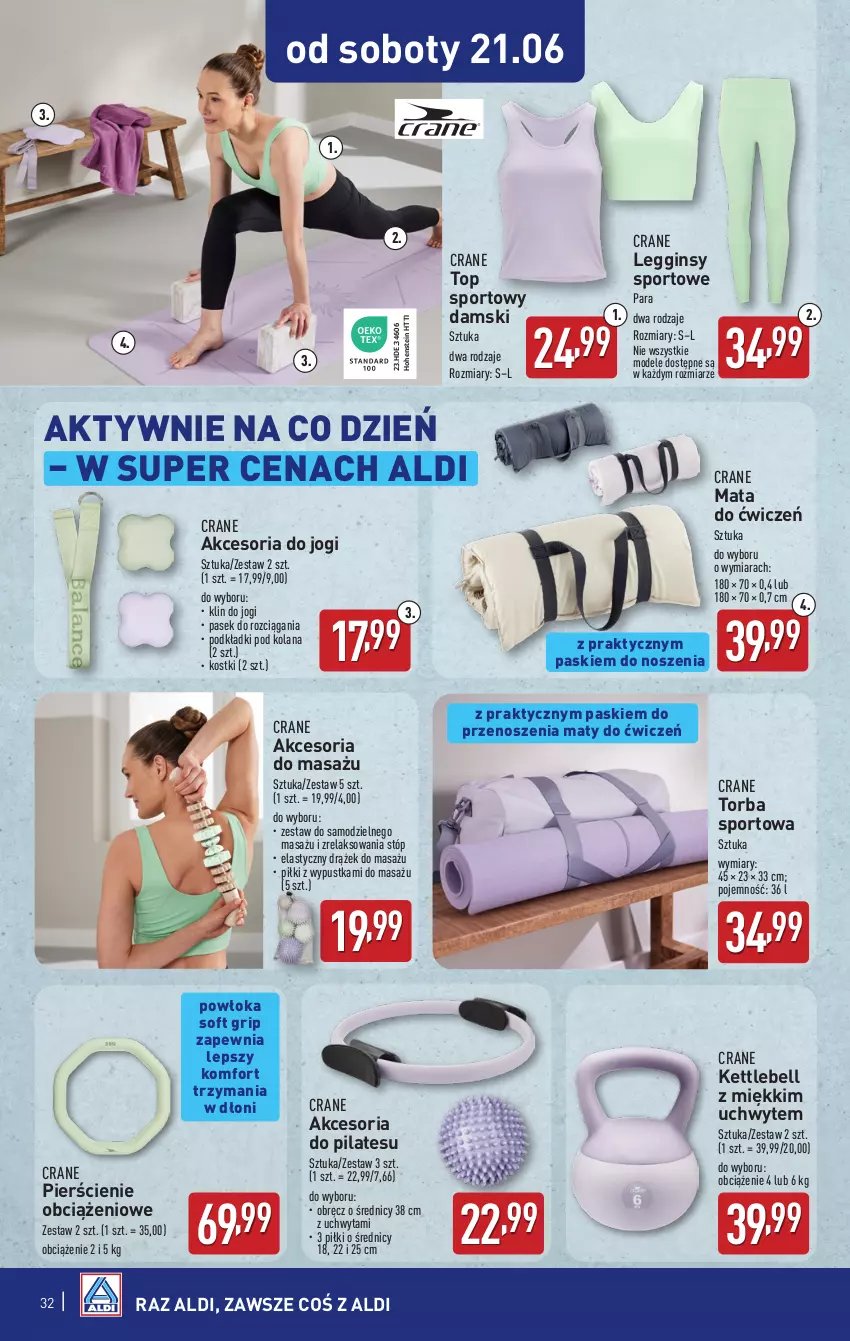 Gazetka promocyjna Aldi - Pełna oferta - ważna 16.06 do 21.06.2025 - strona 32 - produkty: Bell, Gin, LANA, Legginsy, Pasek, Podkład, Por, Sport, Top, Torba