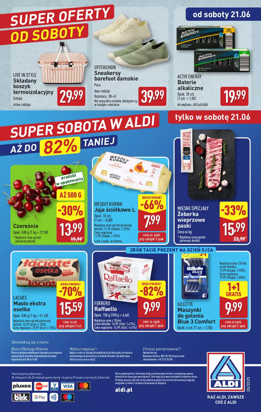 Gazetka promocyjna Aldi - Pełna oferta - ważna 16.06 do 21.06.2025 - strona 37 - produkty: Barefoot, Baterie alkaliczne, Biuro, Fa, Ferrero, Gillette, Gra, Jaja, Kosz, Masło, Mięsne specjały, O nas, Por, Raffaello, Sneakersy