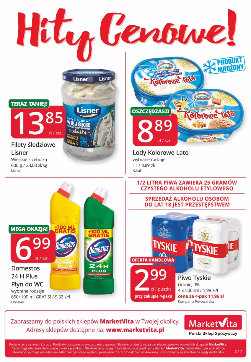 Gazetka promocyjna Market Vita - Gazetka promocyjna – Marketvita - ważna 01.09 do 10.09.2022 - strona 8 - produkty: Domestos, Gra, Lisner, Lody, Piwo, Płyn do wc, Tera, Tyskie